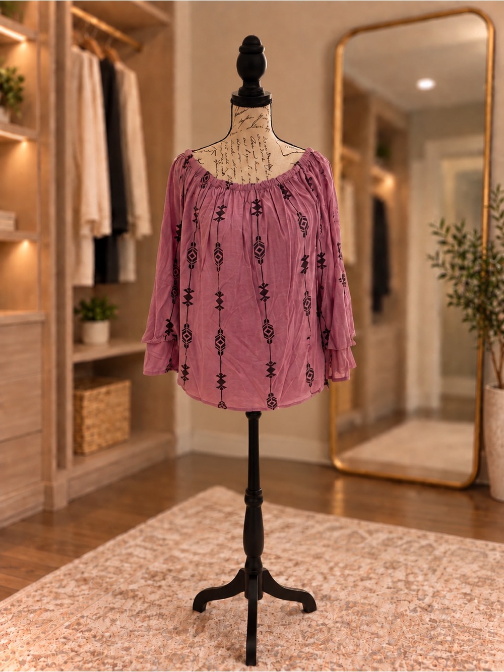 LASCANA Mauve Geometric Print Boho Tunic Blouse Size 10